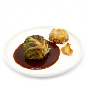 Chou farci et son jus, riz,...